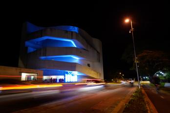Iberê Camargo Foundation illuminated facade at night
